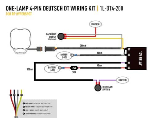 Lazer One-Lamp Harness Kit - with Switch (with DT06-4S, 12V)