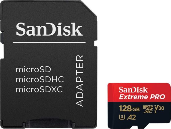 SanDisk 128GB Extreme PRO microSD Card with Adapter SDSQXCD-128G-GN6MA