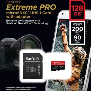 SanDisk 128GB Extreme PRO microSD Card with Adapter SDSQXCD-128G-GN6MA