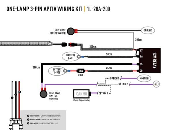 Lazer One-Lamp 3-Pin Aptiv Wiring Kit (12V) 1L-28A-200