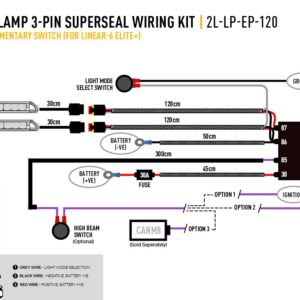 Lazer Two-Lamp 3-Pin Superseal Wiring Kit (12V), with Momentary Switch (for Linear-6 Elite+) 2L-LP-EP-120