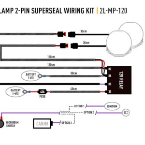 Lazer Two-Lamp 2-Pin Superseal Wiring Kit (12V) - Mid Power 2L-MP-120