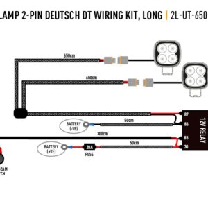 Lazer Two-Lamp 2-Pin Deutsch DT Wiring Kit, Long (12V) 2L-UT-650