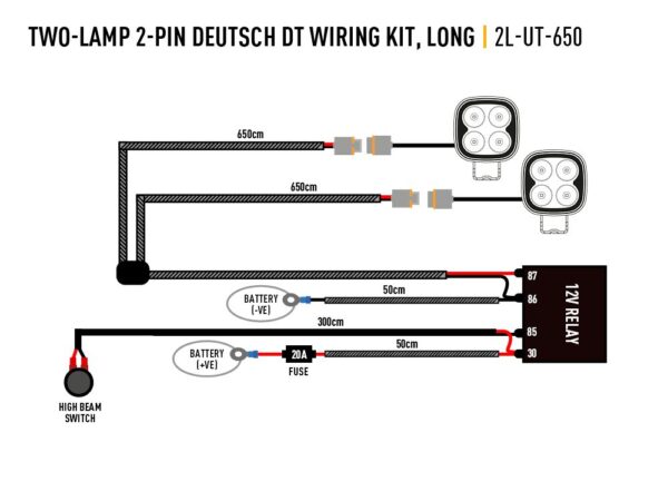 Lazer Two-Lamp 2-Pin Deutsch DT Wiring Kit, Long (12V) 2L-UT-650