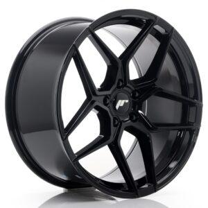 Black alloy car wheel with a glossy finish and five Y-shaped spokes, center logo visible at the hub.