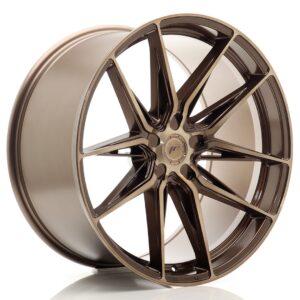Bronze finished alloy car wheel with a multi-spoke design and centered hub cap