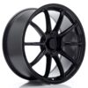 Black alloy car wheel rim with a multi-spoke design and glossy finish, shown at an angle.