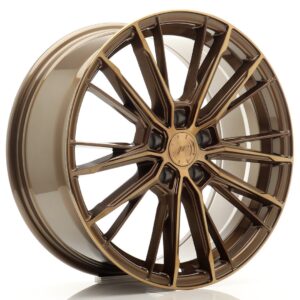 Bronze alloy car wheel with a multi-spoke design viewed from the side.