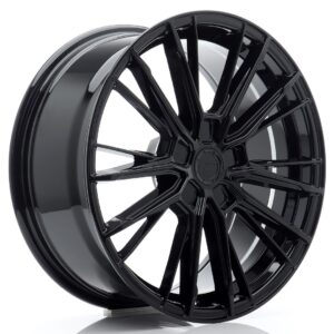 Glossy black multi-spoke alloy car wheel rim photographed on a white background