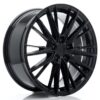 Black glossy multi-spoke alloy car wheel rim photographed at an angle