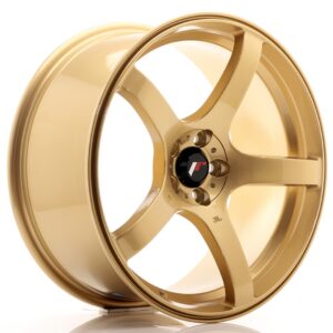 Gold-colored alloy car wheel rim with a five-spoke design and a black center cap.