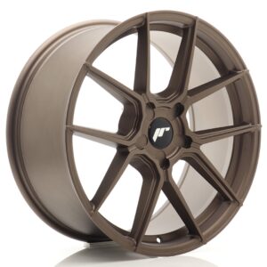 Bronze 5-spoke alloy wheel rim with a centered black cap and white logo.