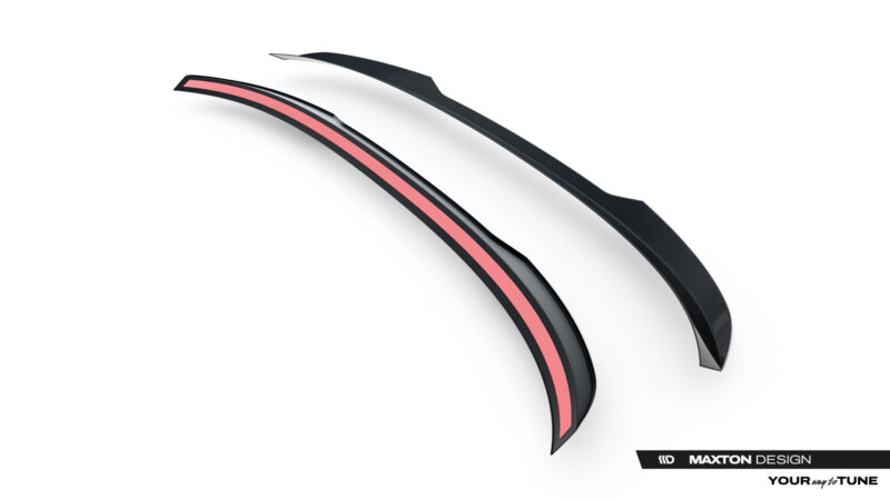 Two curved black car aero parts with a pink stripe, shown diagonally on a white background with Maxton Design branding in the corner.