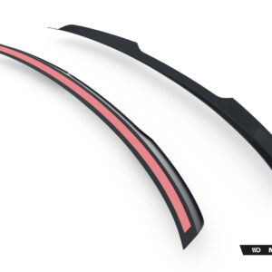 Two curved black automotive trim pieces with a pink central stripe, shown diagonally on a white background, likely side skirts or aero accents