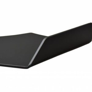 Close-up of a black angled wedge with a curved top surface and a raised back edge, likely an ergonomic seating accessory.