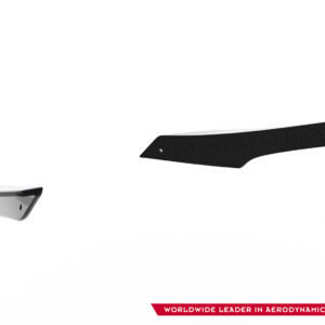 White mounting piece on the left and a long black curved winglet on a white background; bottom-right shows a logo and a red banner reading 'Worldwide Leader in Aerodynamic Components'
