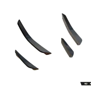 Set of curved black automotive body parts (aero fins) floating on a white background, with Maxton Design branding at the bottom right.