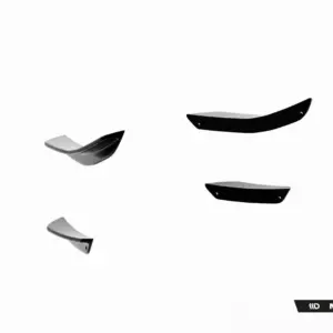 Floating automotive spoiler and aero parts in black and silver, displayed on a white background as a design showcase (Maxton Design).