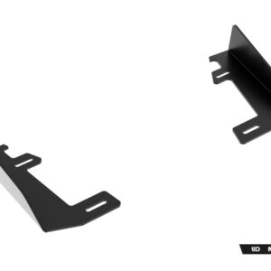 Three black metal mounting brackets with slotted holes laid out on a white background; branding shows Maxton Design at bottom right.