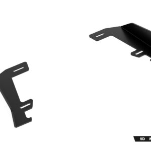 Two black metal mounting brackets with slotted holes, shown from different angles against a white background; Maxton Design branding visible in the corner.