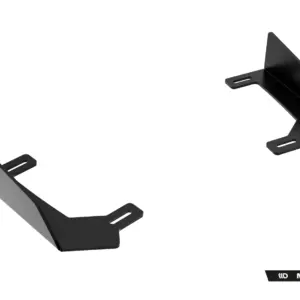 Three black metal mounting brackets with slotted tabs on a white background.
