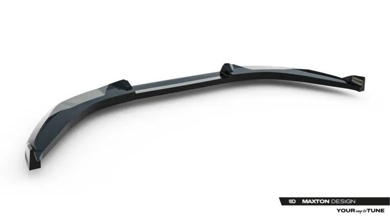 Curved black automotive trim with two mounting clips on a white background, branding 'MAXTON DESIGN' visible at the bottom right.