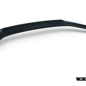 Close-up of a glossy curved black car spoiler with Maxton Design branding in the corner, on a white background.
