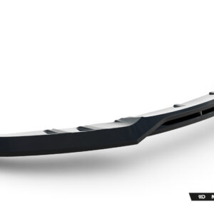 Curved black chrome car bumper lip on a white background with a Maxton Design watermark in the corner.