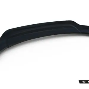 Dark curved automotive spoiler against a white background, glossy black finish with Maxton Design branding visible at the bottom right.