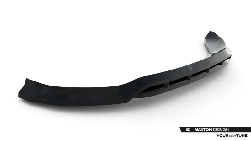 Promotional banner showing a glossy, curved black automotive aero part with a metallic update against a white background, Maxton Design branding in the bottom-right corner.