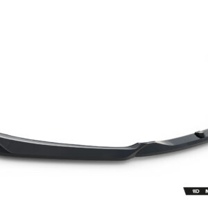 Glossy curved automotive aero part in black with chrome edges, displayed on a white studio background (Maxton Design watermark).