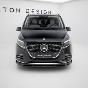 Front view of a black Mercedes SUV in a white showroom, wall reads 'MAXTON DESIGN' and the plate shows '#MAXTONIZED'