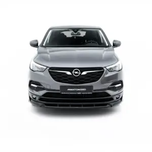 Front-facing view of a silver Opel SUV with a black grille and emblem, and a license plate reading #MAXTONIZED against a white background.