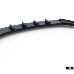 Curved black automotive aero part with five small fins mounted along its top edge, shown against a white background.