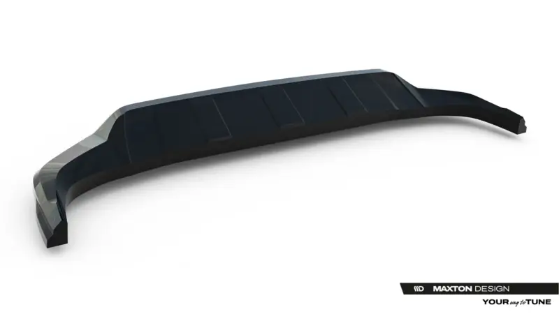 Curved black car spoiler against a white background, a rear aerodynamic wing with Maxton Design branding visible in the corner.