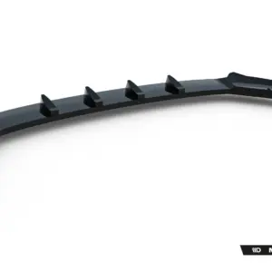 Curved black automotive diffuser with five vertical fins, shown from below, branded Maxton Design watermark in the corner (car body kit component)