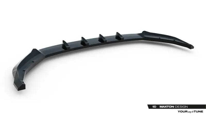 pol_po_Front-Splitter-Skoda-Kodiaq-RS-Mk2-23911_1webp - OPSHOLDERS Curved black automotive diffuser with five vertical fins, shown from below, branded Maxton Design watermark in the corner (car body kit component)