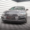 pol_po_Front-Splitter-V-1-Audi-S5-A5-S-Line-F5-Coupe-Sportback-5599_4jpg - OPSHOLDERS Front three-quarter view of a grey Audi sedan in a showroom, with a black plate reading #MAXTONIZED at the front.