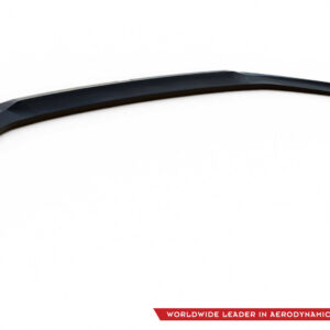 Curved dark automotive spoiler on a white studio background, a product shot for aerodynamics.