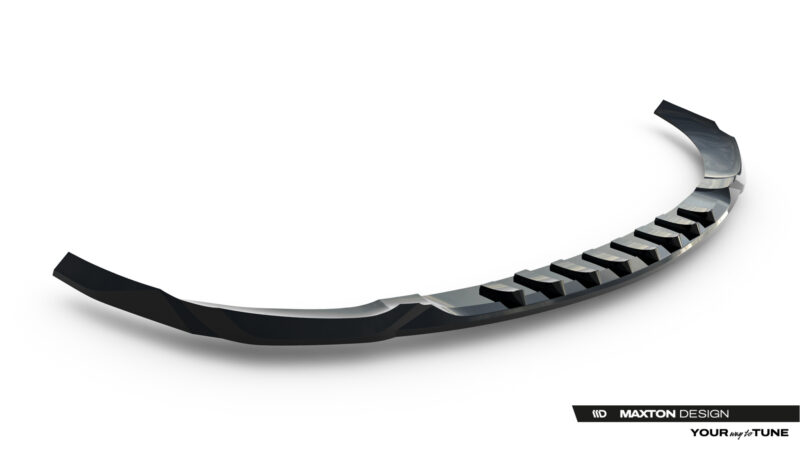 Curved black automotive aero part with ribbed inner surface, shown against white background, Maxton Design logo at bottom right.
