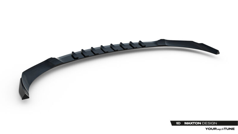 Curved black automotive trim with evenly spaced rectangular fins along the inner edge (3D render).