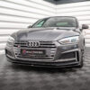 pol_po_Front-Splitter-V-2-Audi-S5-A5-S-Line-F5-Coupe-Sportback-5654_1jpg - OPSHOLDERS Front view of a gray Audi car in a showroom with a striped white wall backdrop and checkered floor, license plate reads #MAXTONIZED