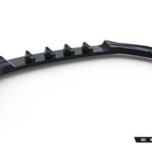 Curved black automotive body trim with multiple mounting tabs along the inner edge, likely a diffuser or side-sill component from Maxton Design.