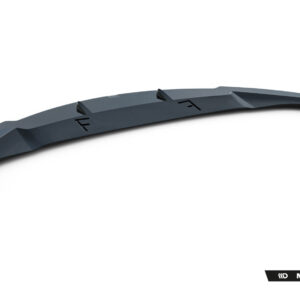 Curved dark blue car bumper lip spoiler with small fins, shown against a white background (Maxton Design branding).
