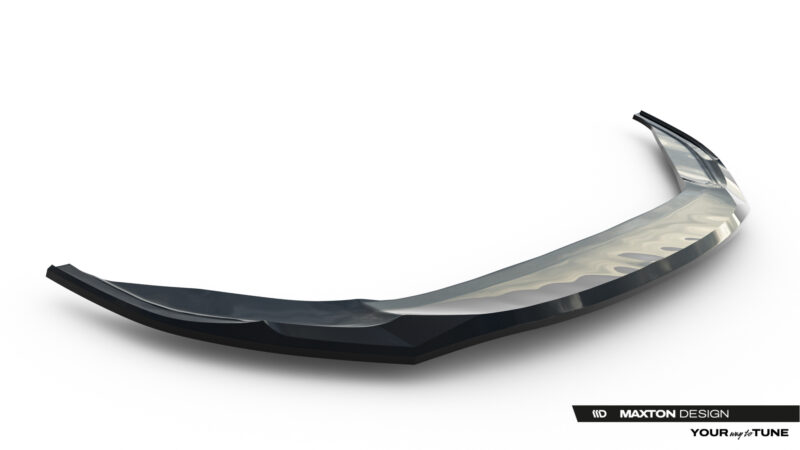 pol_po_Front-Splitter-V-2-Volkswagen-Jetta-GLI-Mk7-Facelift-2-23930_2jpg - OPSHOLDERS Curved, reflective chrome strip against a white background with a black Maxton Design branding bar in the bottom-right corner reading 'Maxton Design' and 'YOUR way to TUNE'.