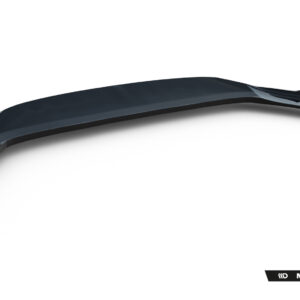 Curved dark blue car aero part on a white studio background, likely a spoiler or body kit piece, branded Maxton Design.
