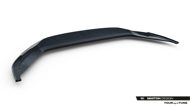 pol_po_Front-Splitter-V-2-Volkswagen-Jetta-GLI-Mk7-Facelift-2-23930_3jpg - OPSHOLDERS Curved dark blue car aero part on a white studio background, likely a spoiler or body kit piece, branded Maxton Design.
