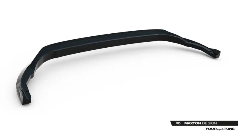 Close-up of a sleek, curved black eyewear frame (sunglasses) against a white background, with a Maxton Design watermark in the bottom-right corner.