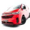 pol_po_Front-Splitter-V-2-Volkswagen-Transporter-T7-23938_5webp - OPSHOLDERS Red VW van shown from a front-left angle with a bold grille and sporty black bumper.