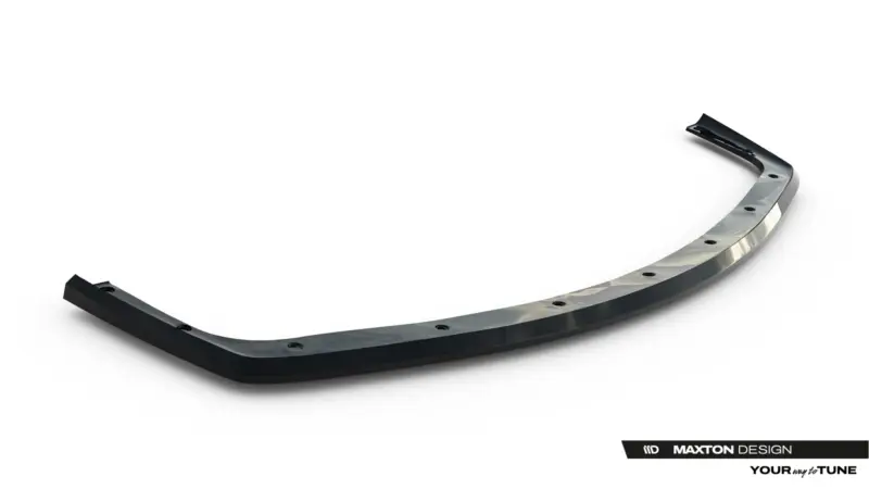 pol_po_Front-Splitter-V-3-BMW-M3-3-M-Pack-Coupe-Cabrio-E36-23875_2webp - OPSHOLDERS Curved black car bumper lip with mounting holes, angled across a white background (Maxton Design).